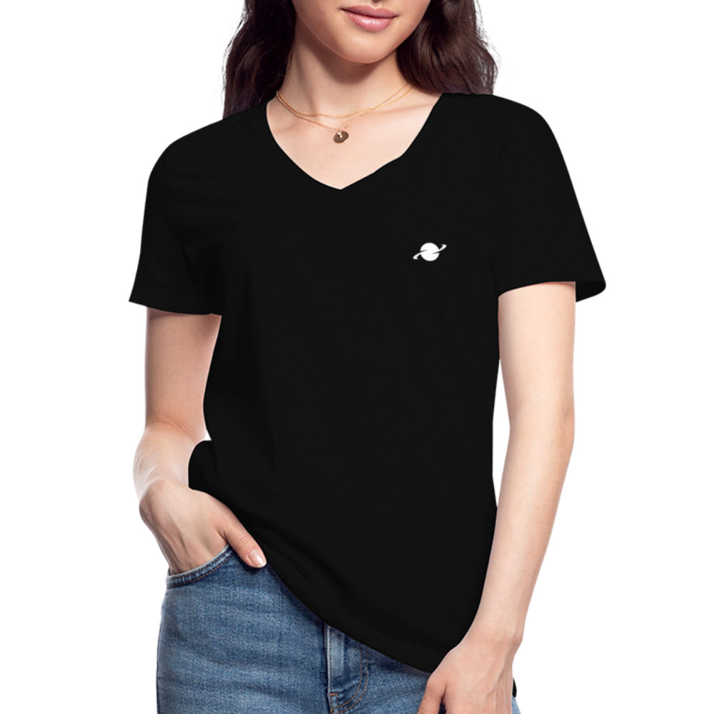 Damen Basic T-Shirt  V-Neck - black