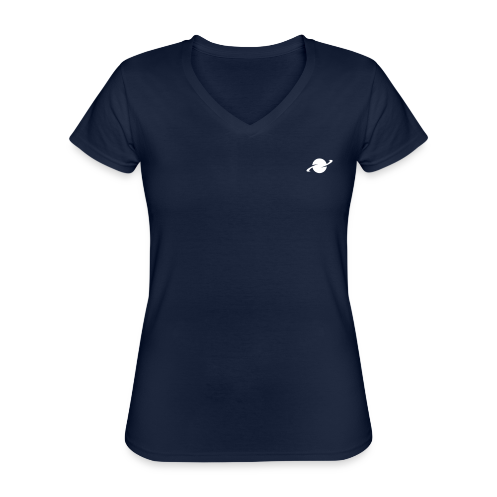 Damen Basic T-Shirt  V-Neck - navy